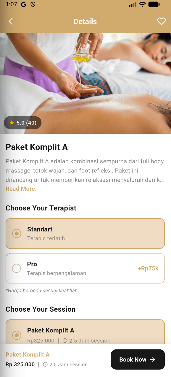 Detail paket & pilih terapis