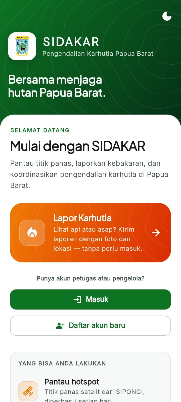 Welcome — residents can report a fire right away without signing in