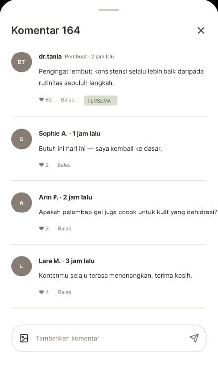 Komunitas — komentar berulir pada konten edukasi