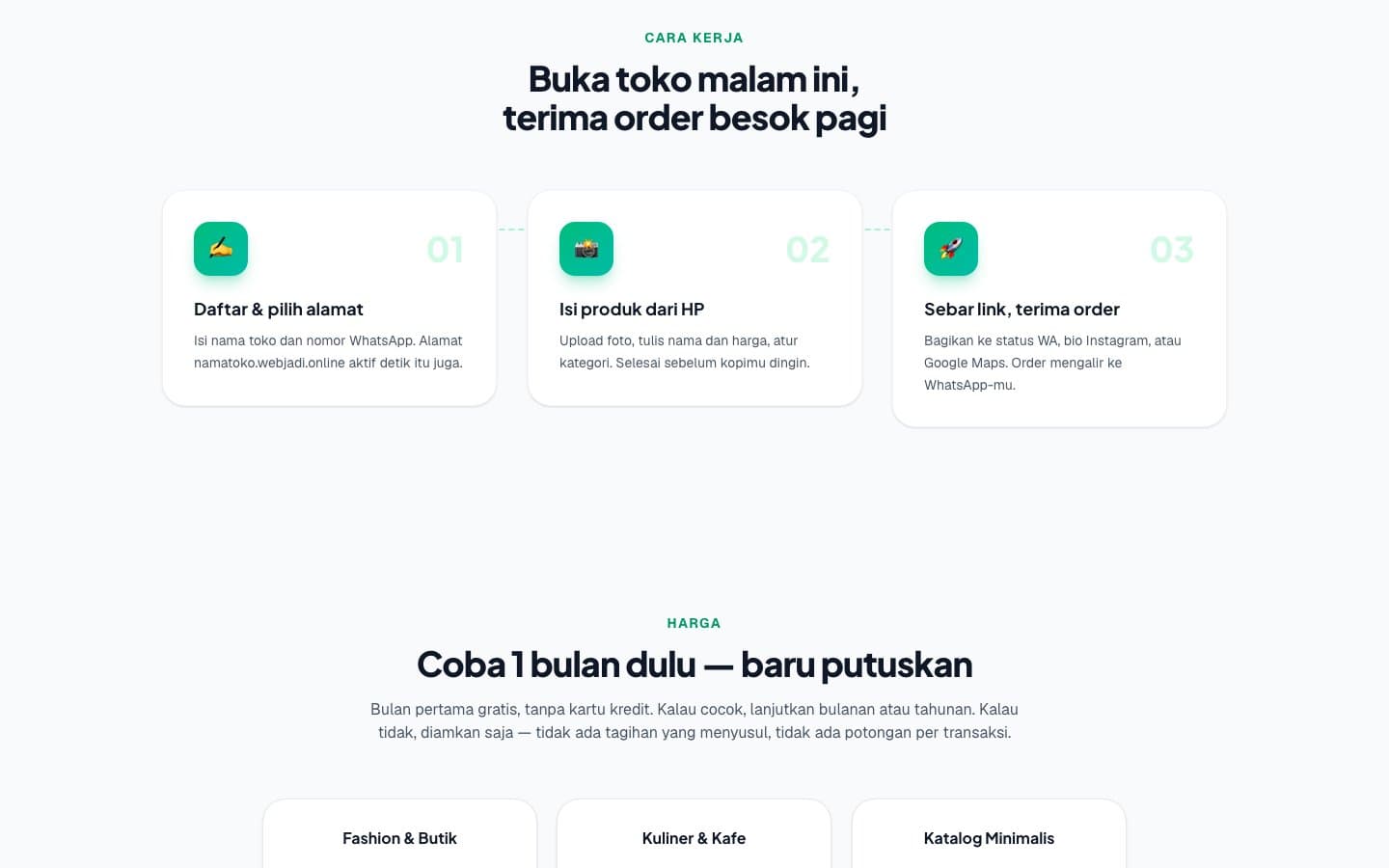 Cara kerja — daftar, isi produk dari HP, sebar link